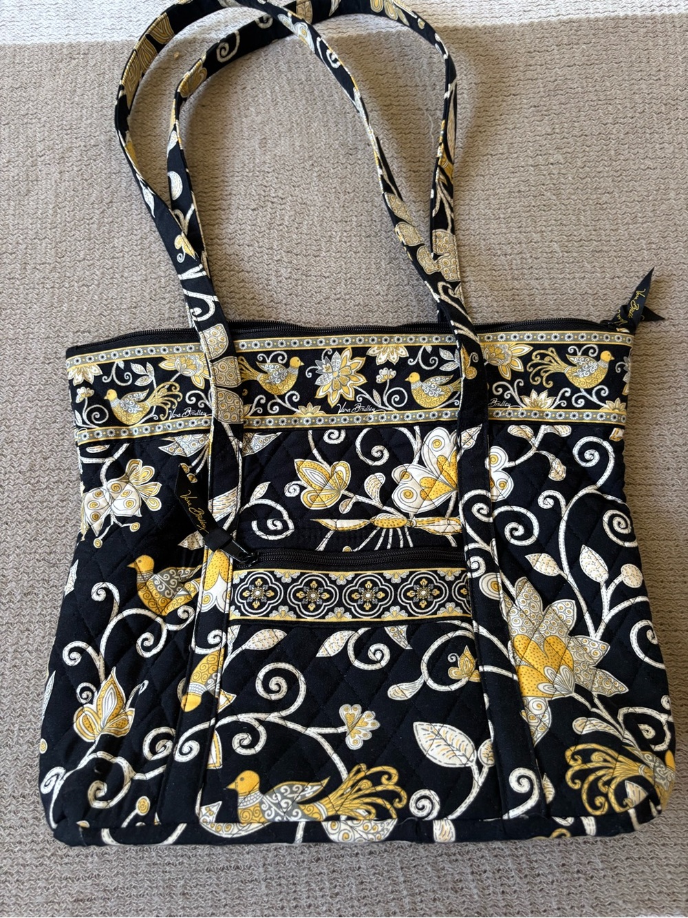 Vera Bradley Retired Yellow Bird Shoulder Bag with Yellow & White Floral Print